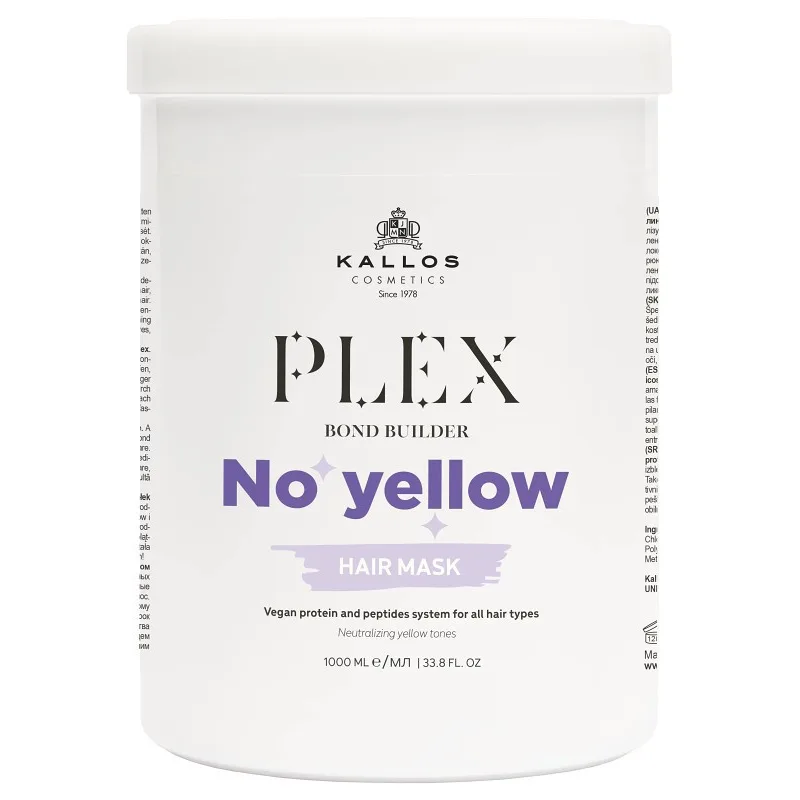KALLOS Plex Bond No Yellow Hair Mask 1000ml - neutralizačná maska proti žltým tónom blond vlasov