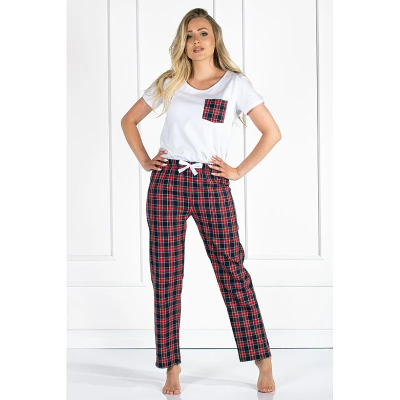 Luxusné dámske pyžamo Vivienne biele so vzorom káro S