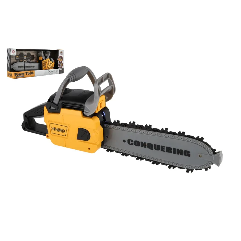 Teddies Motorová píla reťazová náradie plast 42cm na batérie so zvukom so svetlom v krabici 43x19x10cm