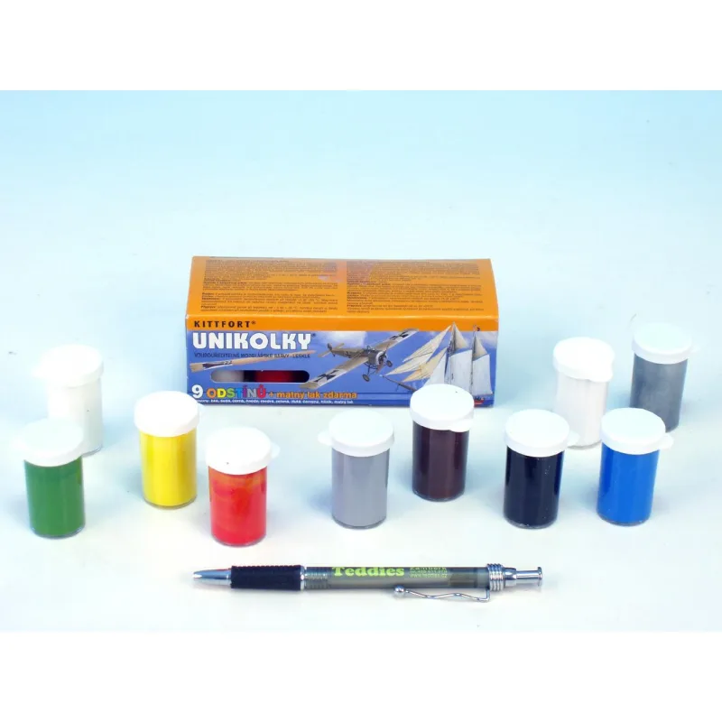 Teddies Unikolky modelárske farby sada 9 farieb + matný lak zdarma v krabičke