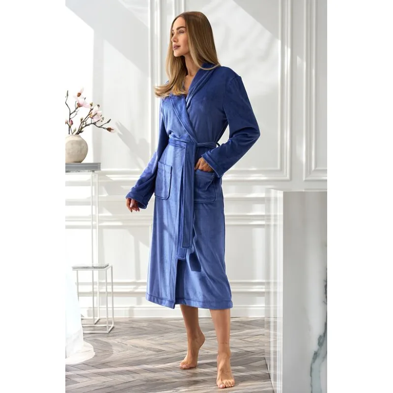 Dlhý dámsky župan Aura modrý bez kapucne XXL