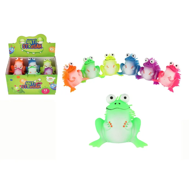 Teddies Žaba antistresová mačkacia silikónová 8x9cm 6 farieb v sáčku 12ks v boxe