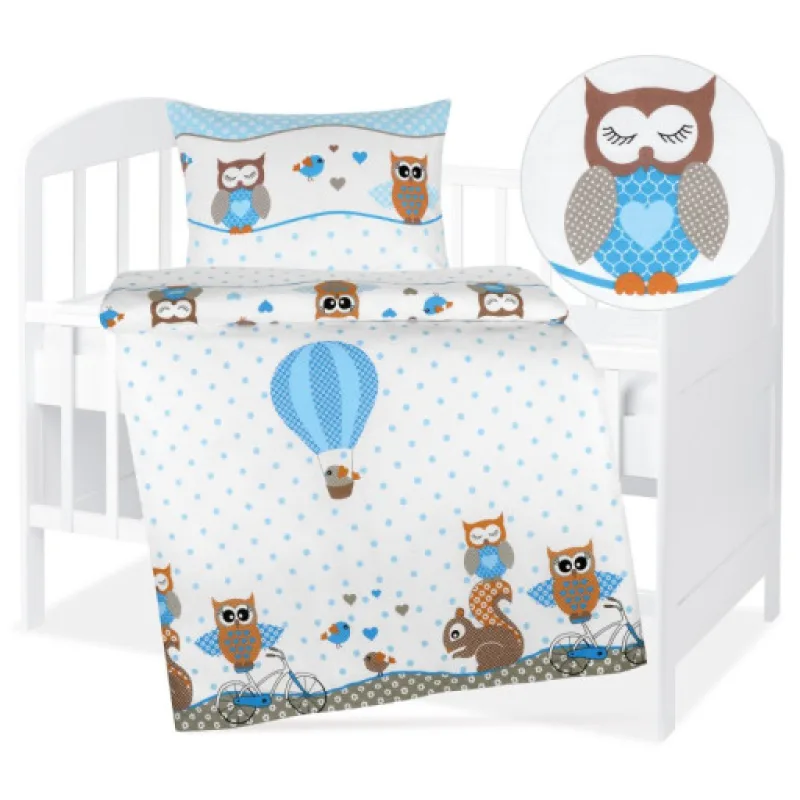Bellatex Dětské povlečení bavlna Agáta, Sovička modrá - 90x135, 45x60cm