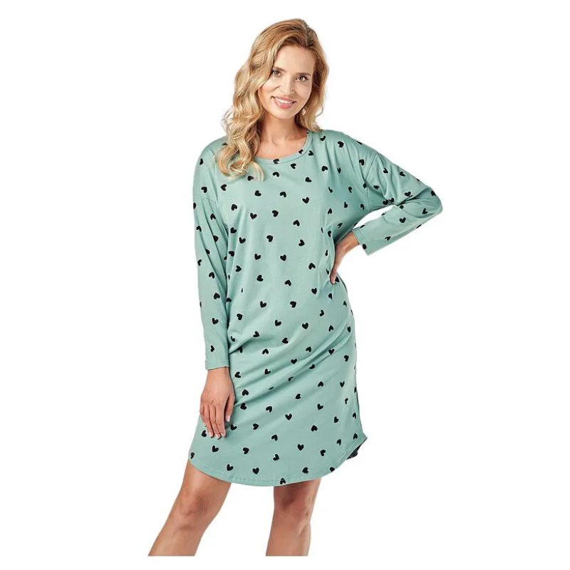Dámska nočná košeľa Nina zelená so srdiečkami S