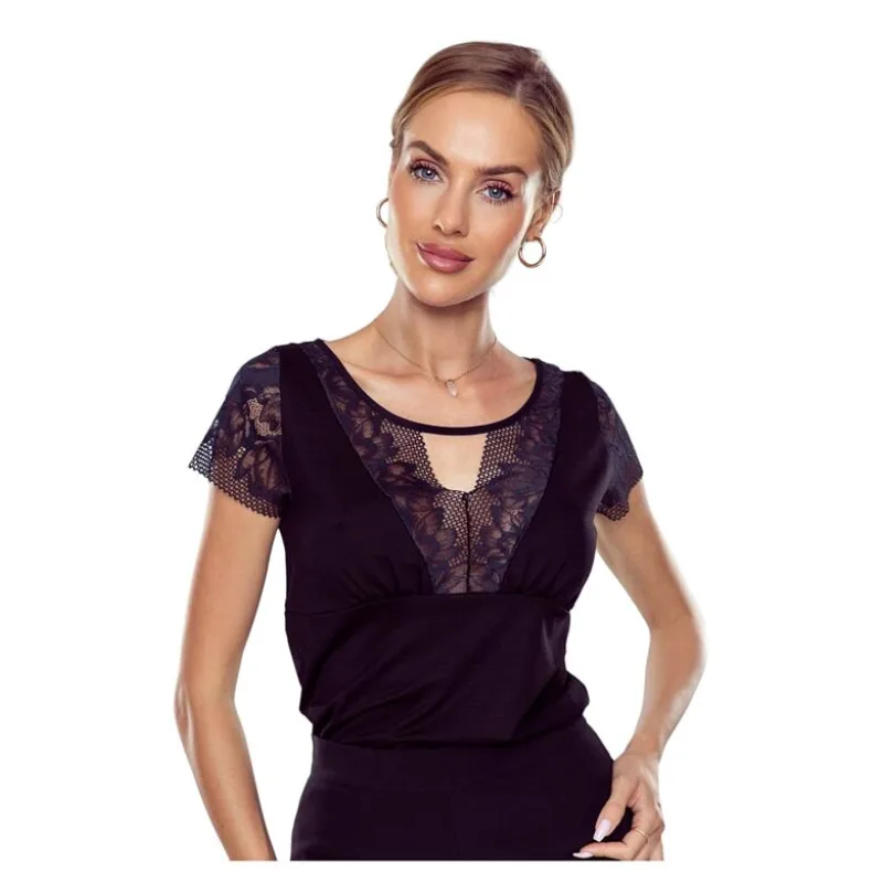 Elegantné tričko s čipkou Lani čierne S