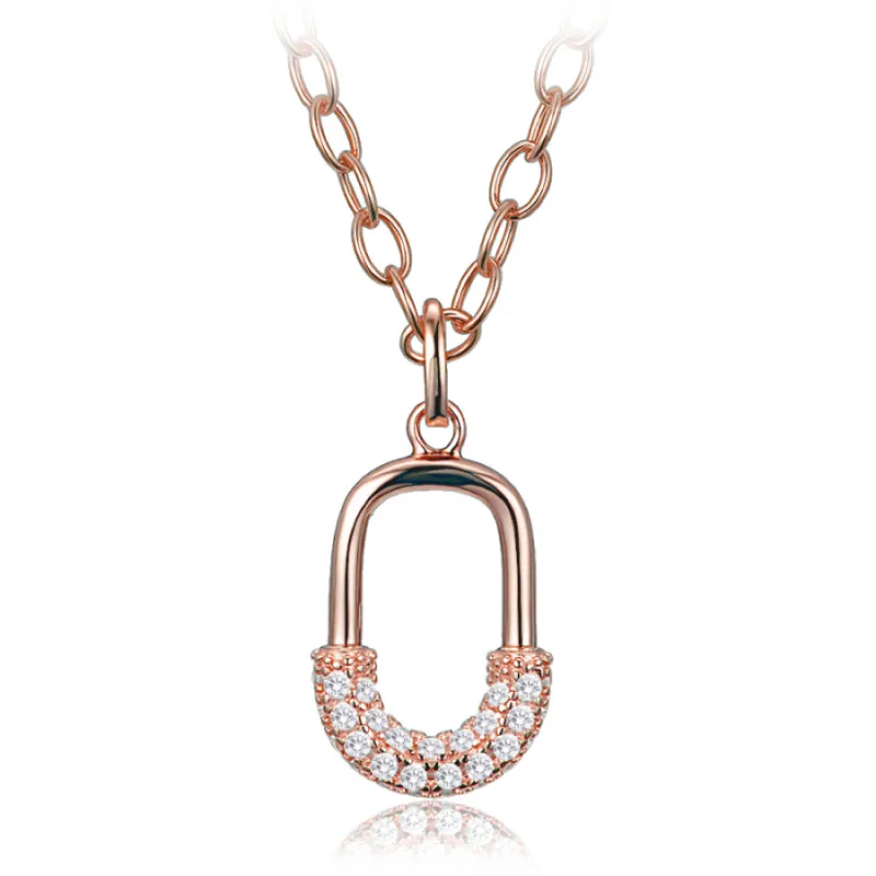 Luxusný strieborný náhrdelník z ružového zlata so zirkónmi MINET JMAS0330RN45