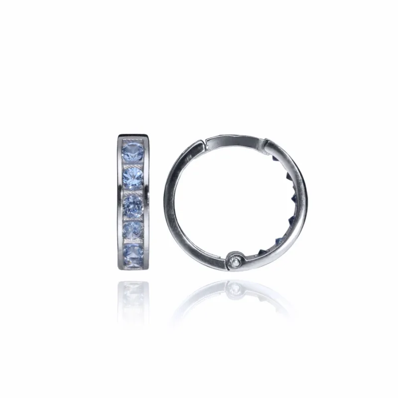 Náušnice z bieleho zlata krúžky s modrými zirkónmi MOISS EAX00346