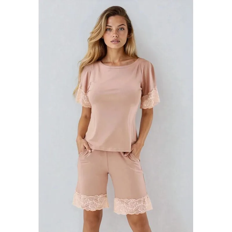 Krátke luxusné pyžamo Alor svetlohnedé XXL