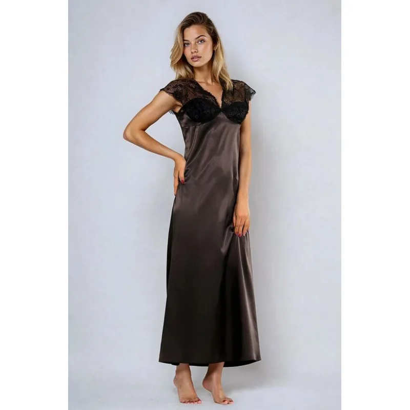 Saténová košieľka Mactan čierna s čipkou M