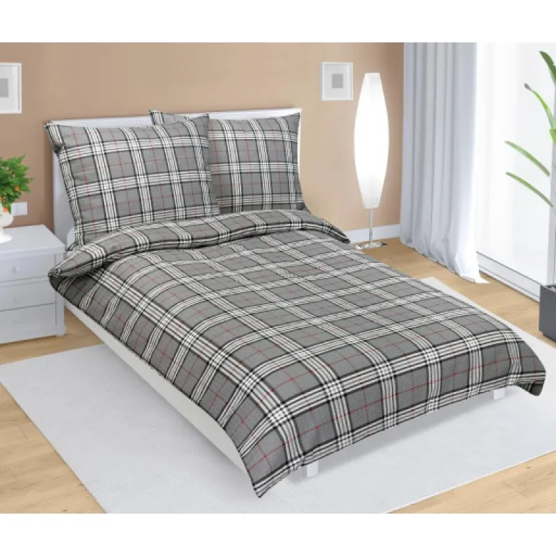 Bellatex Povlečení krepové, Šedé káro - 140x200, 70x90 cm