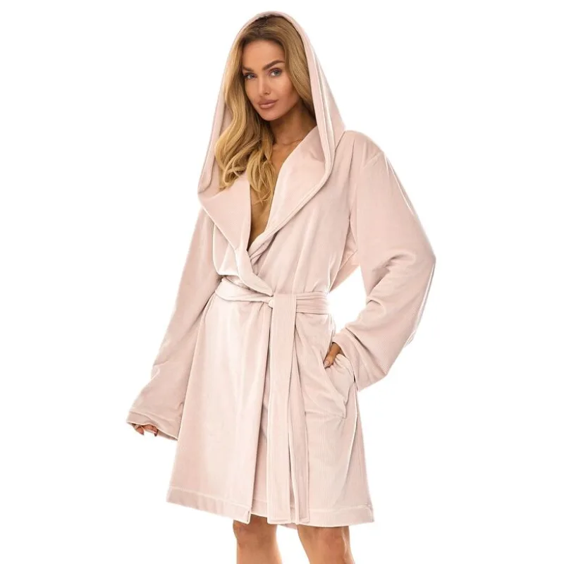 Dámsky župan Luna béžový vrúbkovaný L