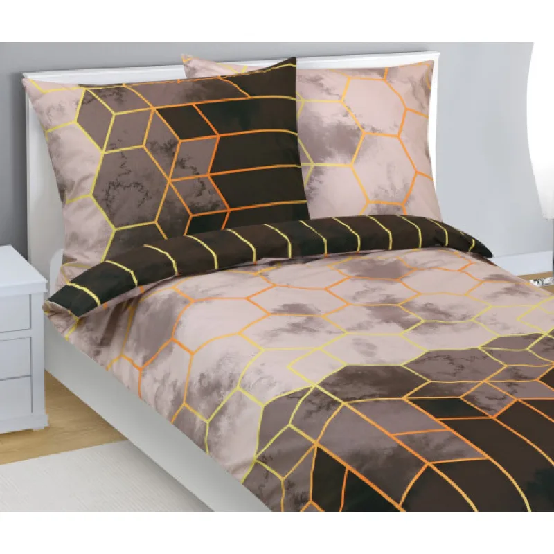 Bellatex Povlečení bavlna, Plástve hnědá, béžová - 140x200, 70x90 cm