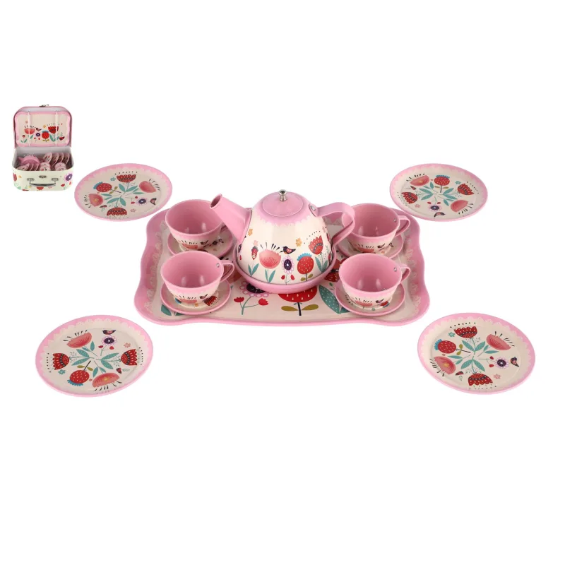 Teddies Čajová súprava riadu plech v kufríku 26x19x10,5cm