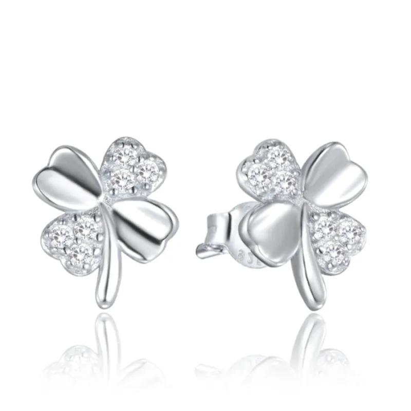 Strieborné náušnice Čtyřlístok s bielymi zirkónmi MINET JMAN0481SE00