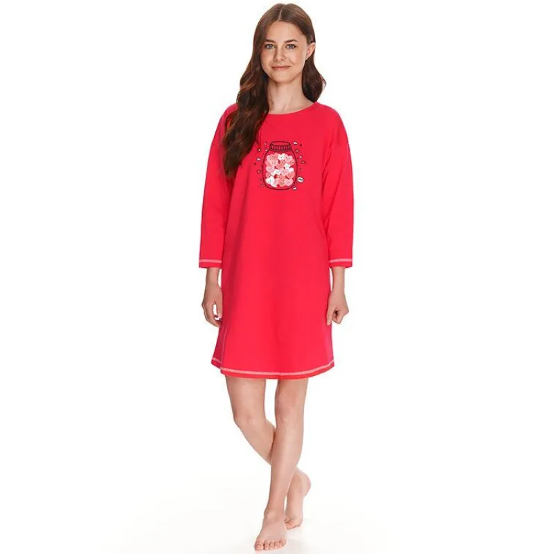 Dievčenské nočná košieľka Livia červená so srdiečkami 158