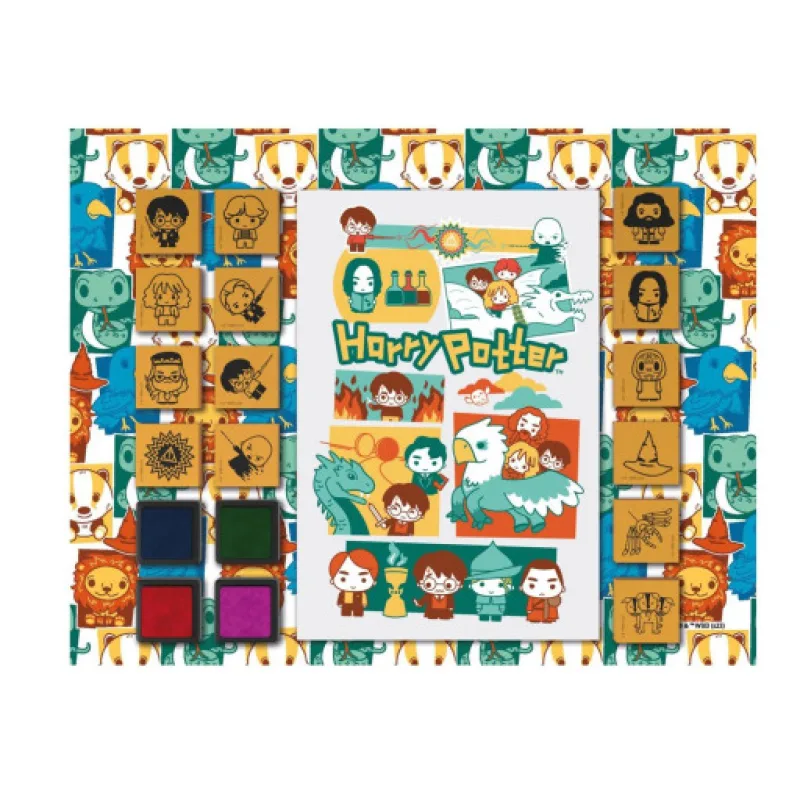 Pěnová razítka s blokem Harry Potter, 14ks s polštářky - 29x23x2,5cm