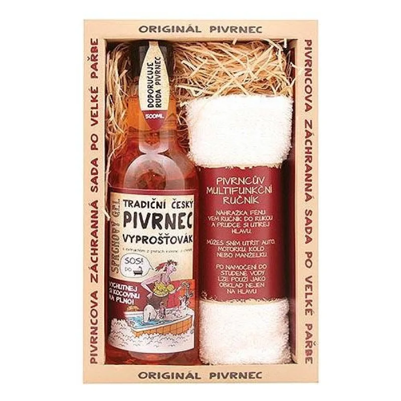 Sada pivní kosmetiky Vyprošťovák, pěna 500 ml a ručník 50x30 cm