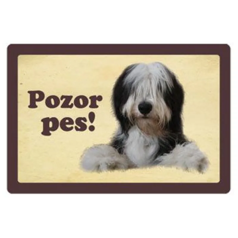 Plechová psí cedule, Bearded kolie, Pozor pes