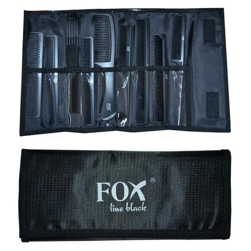 FOX Line Black Sada profesionálnych hrebeňov 9ks + čierne puzdro