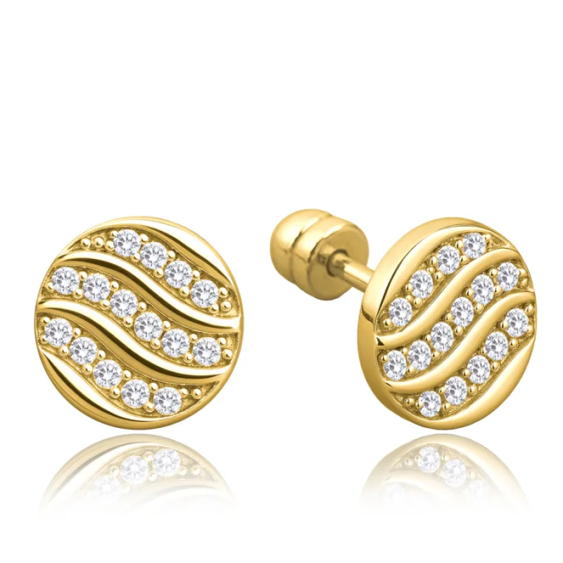 Elegantné zlaté kruhové náušnice s bielymi zirkónmi Au 585/1000 1,60g MINET JMG0344WGE00