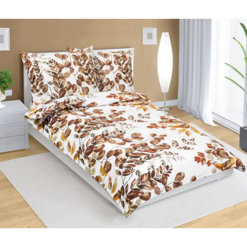 Bellatex Povlečení bavlna, Lupení hnědá, béžová - 140x220, 70x90 cm