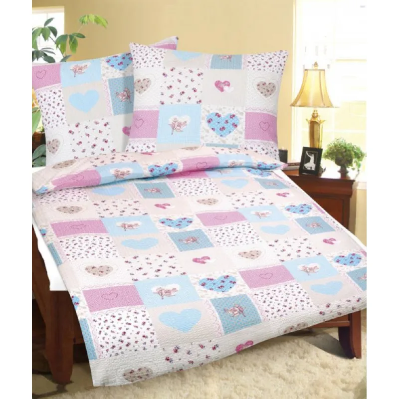 Bellatex Povlečení bavlněné, Růžové srdce, 140x200, 70x90cm