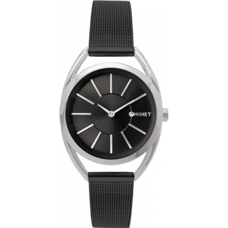 Strieborno-čierne dámske hodinky Icon Black Mesh MINET MWL5098