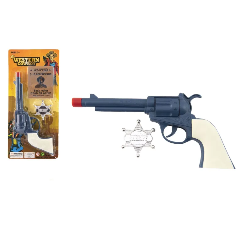 Teddies Pištoľ revolver klapací plast 23x12cm so šerifským odznakom na karte