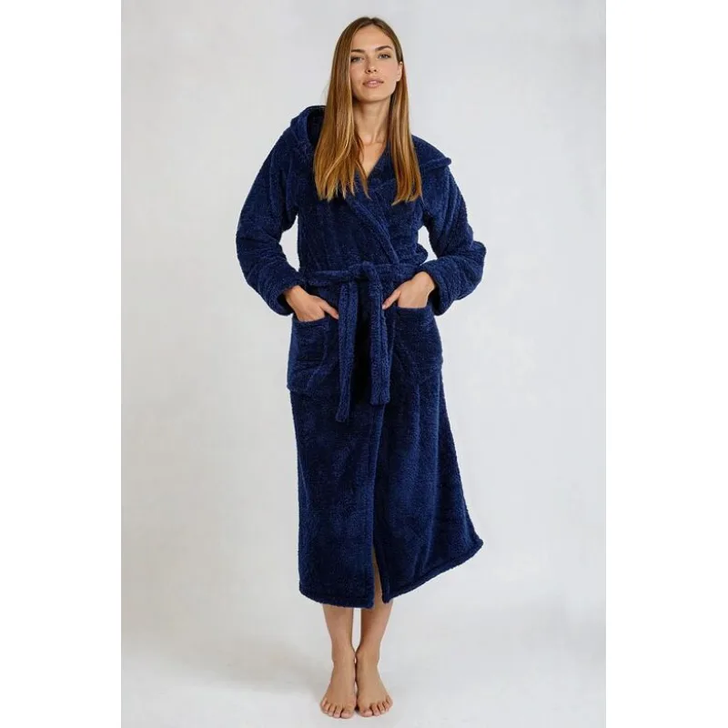 Dámsky huňatý župan Diana dlhý tmavomodrý L