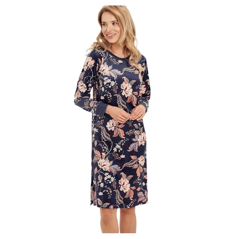 Hrejivá nočná košeľa Venus modrá s kvetmi S