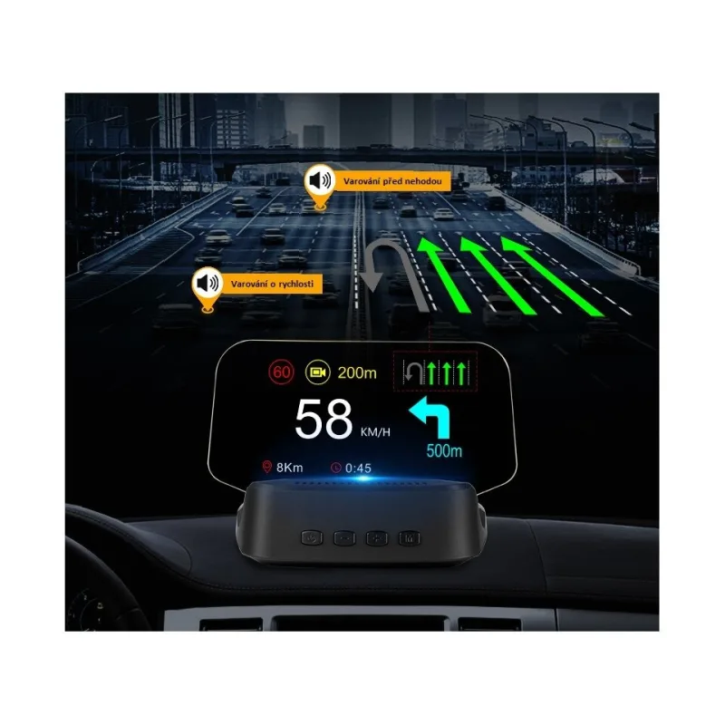 HEAD UP DISPLEJ 4" / TFT LCD, OBDII + GPS + navigační, reflexní deska se153nav