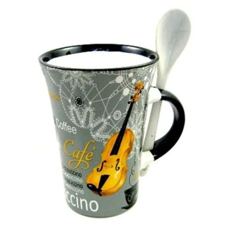 Hrnek se lžičkou - housle (šedý)