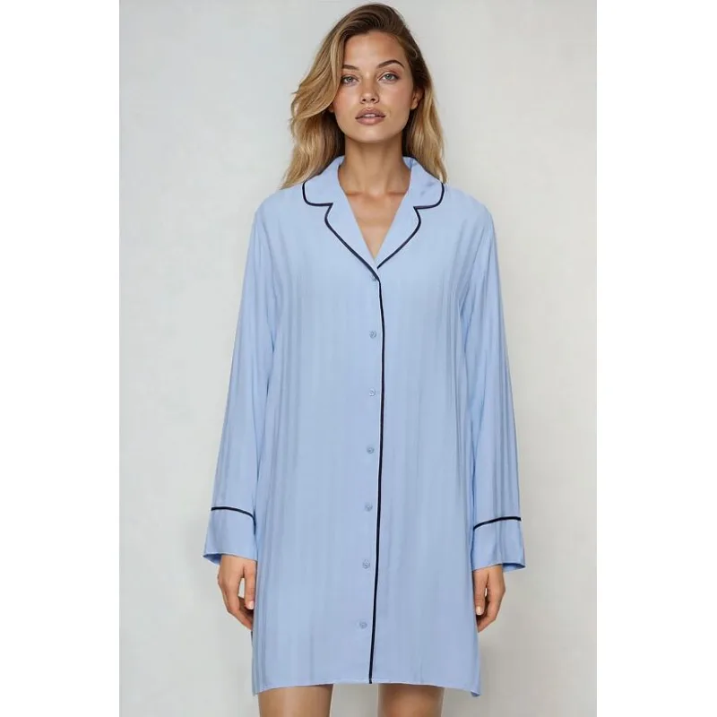 Nočná košeľa z viskózy Amourette Jacquard svetlomodrá 4XL