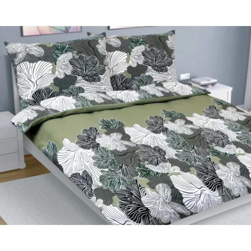 Bellatex Povlečení bavlna, Květ khaki zelený - 180x200, 2ks 70x90cm