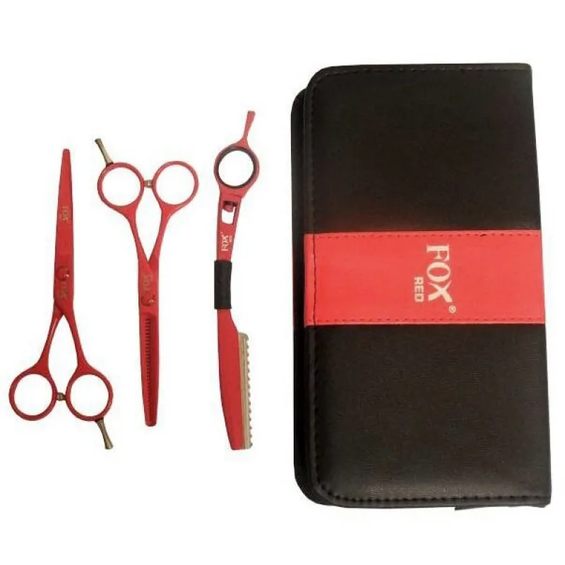 FOX COLOR KIT Set Red - kadernícke nožnice 5,5 + efilačné nožnice 5,5 + britva