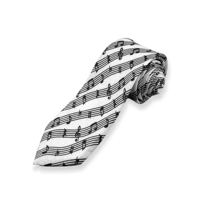 Soonrich Kravata úzká – noty (bílá)