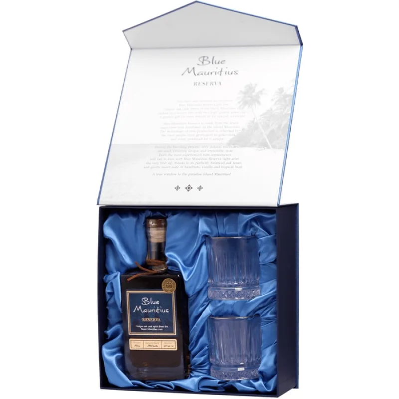 Blue Mauritius Reserva + 2 poháre 40% 0,7l