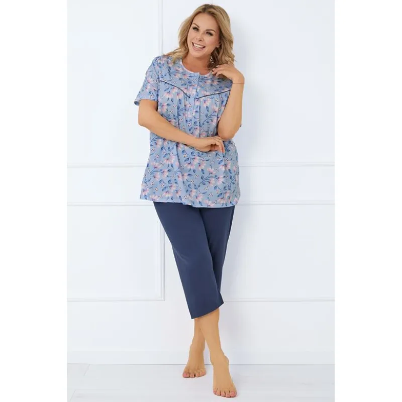 Dámske pyžamo Facelia modré s kvetmi XL