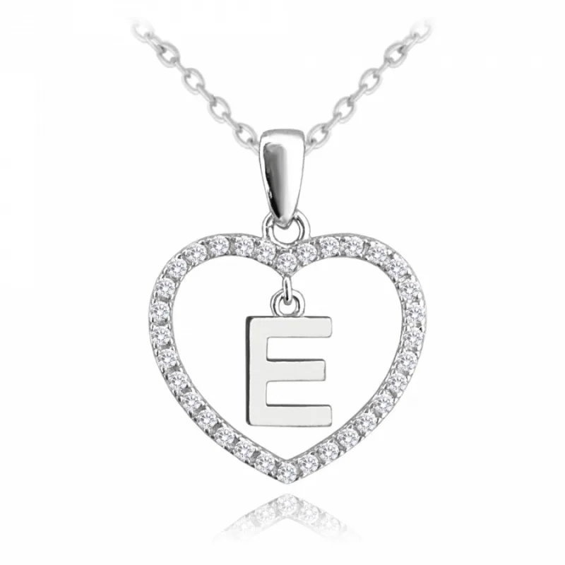 Strieborný náhrdelník písmeno v srdiečku "E" so zirkónmi MINET JMAS900ESN45