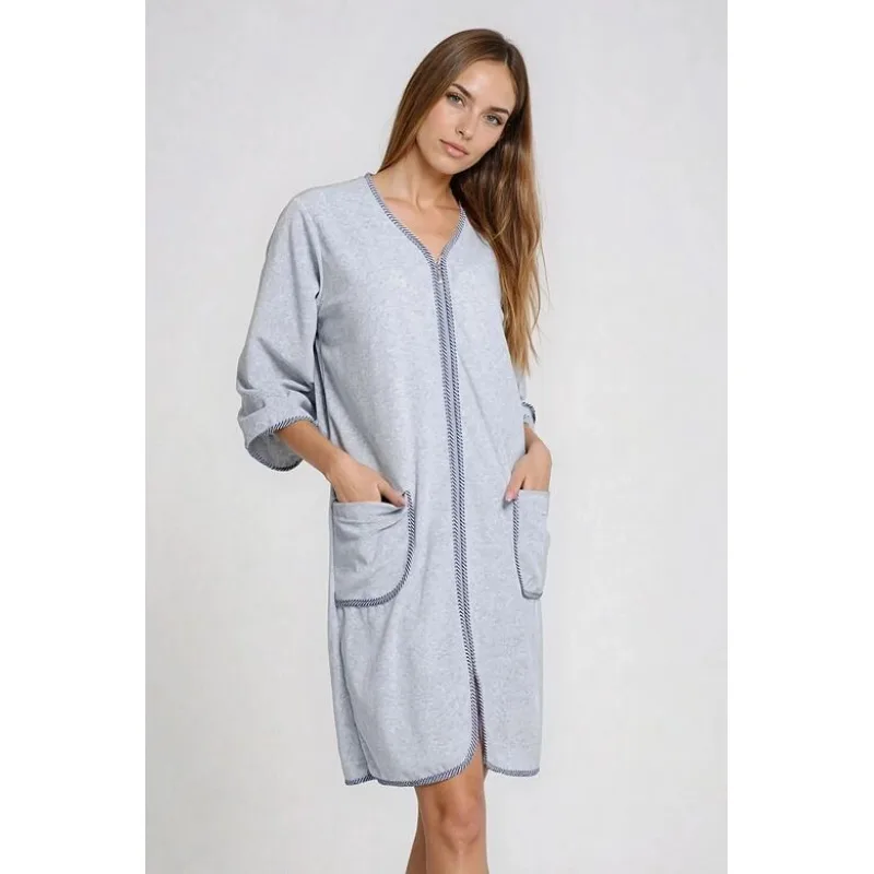 Velúrový župan Radana sivý melírovaný XXL