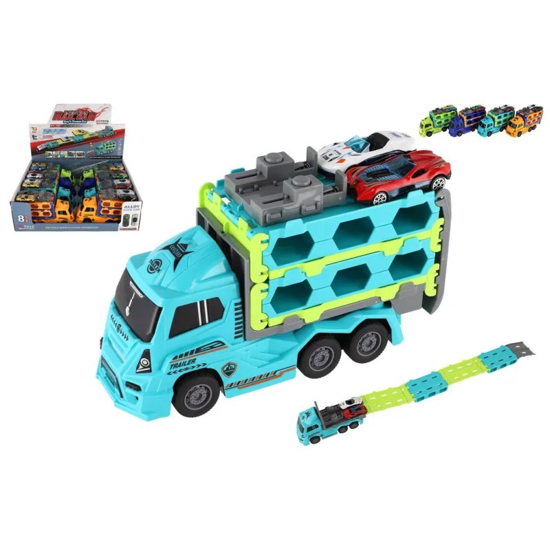 Teddies Auto kamion přepravník + auto 2ks plast 22cm na setrvačník 4 barvy