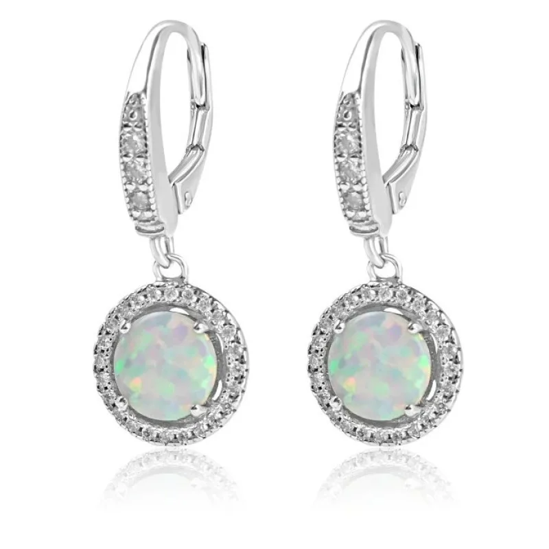 Strieborné visiace opálové náušnice so zirkónmi MEUCCI SE423