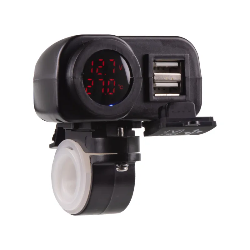 2x USB nabíječka s voltmetrem/teploměrem na motocykl 34708