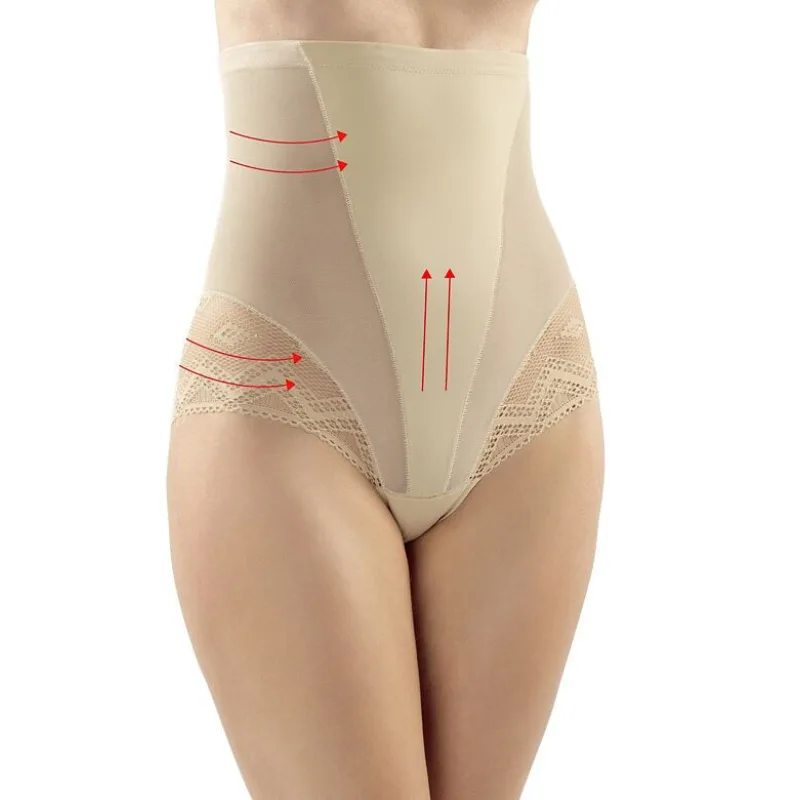 Vysoké sťahovacie nohavičky Vendy béžové s čipkou L