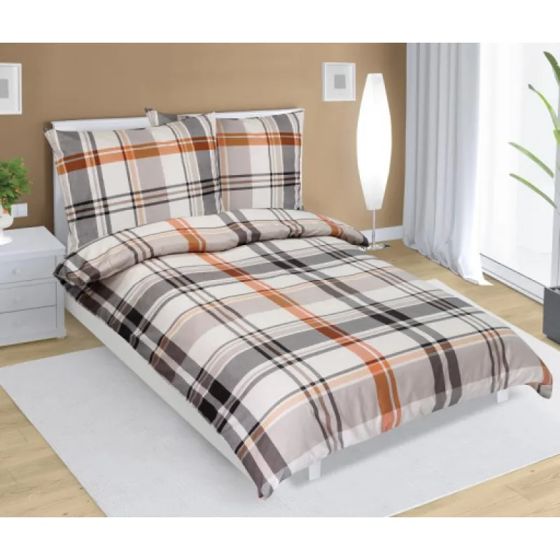 Bellatex Povlečení bavlněné, Šedooranžové káro - 140x200, 70x90cm