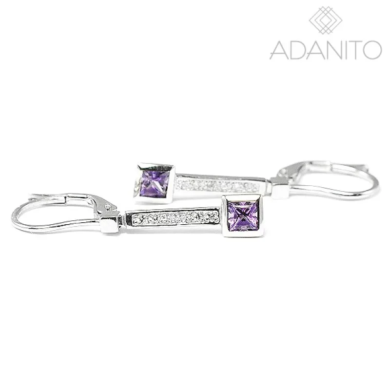 Zlaté briliantové visiace náušnice z bieleho zlata s ametystom ADANITO ZSK140
