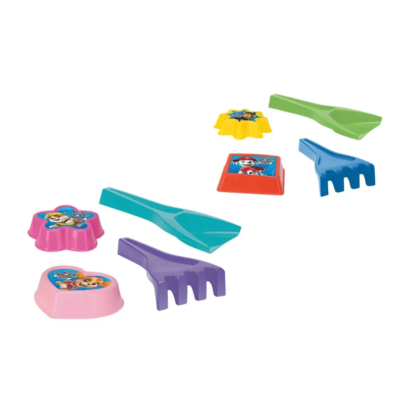 WADER Sada na piesok 4ks plast lopatka, hrabličky, 2ks formičiek Labková patrola/Paw Patrol 4 farby v sieťke