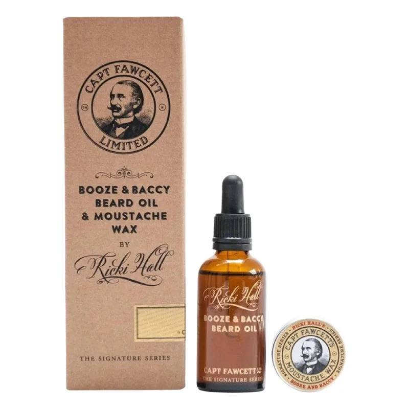 Súprava oleja na fúzy a vosku na fúzy CAPTAIN FAWCETT Ricki Hall's Booze and Baccy Oil & Wax gift set