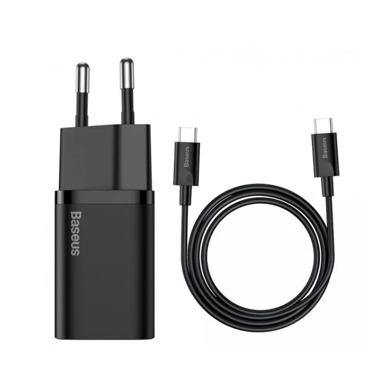 NONAME Baseus rychlonabíječka do sítě Super Si USB-C PD QC 25W (s kabelem USB-C na USB-C) černá 6953156206021