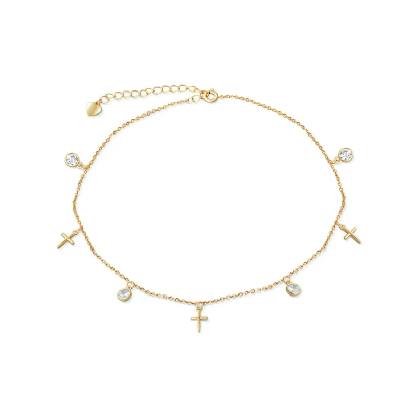 Pozlátená strieborná retiazka na členok krížiky so zirkónmi JVD SVLB0250XE9GO24